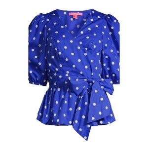 Lilly Publitzer Sz 2 Kara Polka Dot Cotton Wrap Top Peplum
